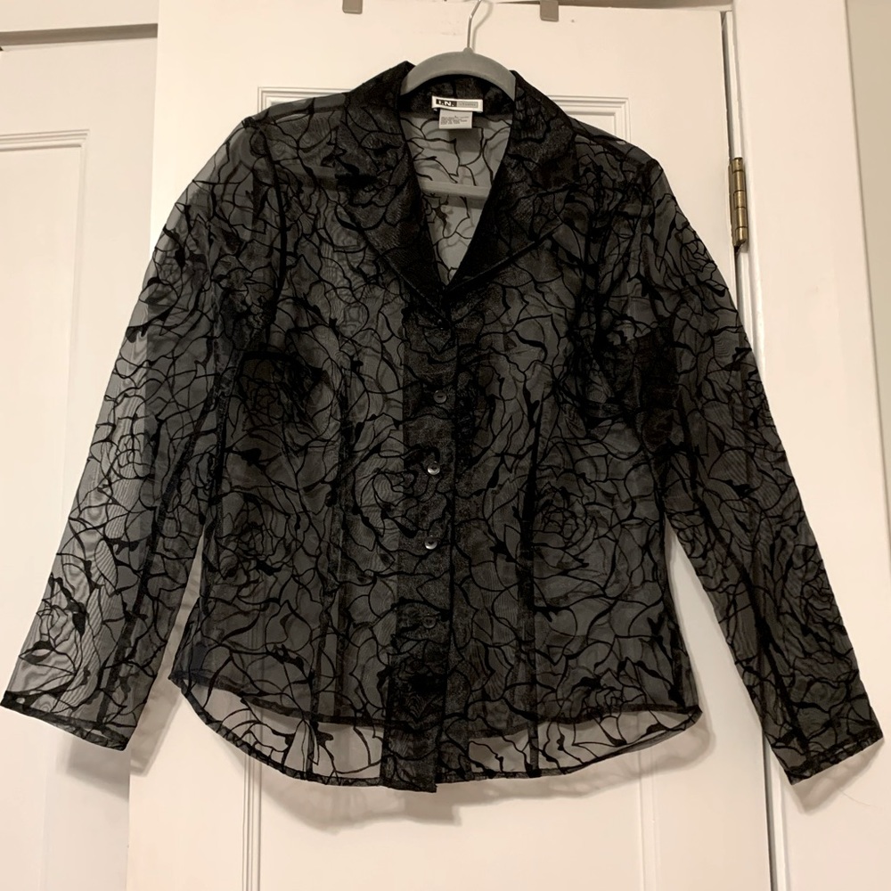 I.N. Studio Formal Black Floral Sheer Jacket